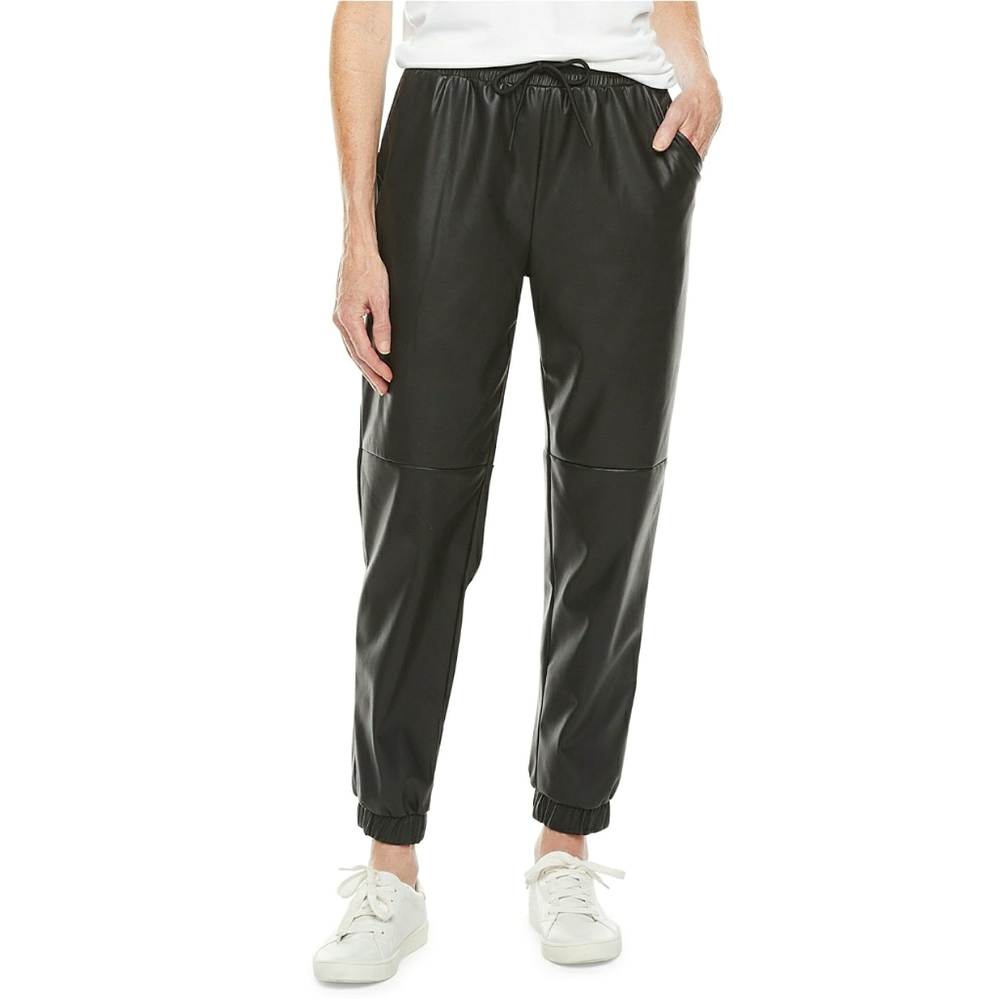 Black Vegan Leather Jogger Pull-On Pants.  SIZE: XXL